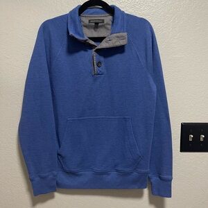 Banana Republic Mens Blue Textured Henley Button Sweater w Kangaroo Pocket MED
